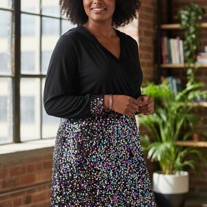SHEIN Black and Multicolor Sequin A-Line Skirt size 2XL